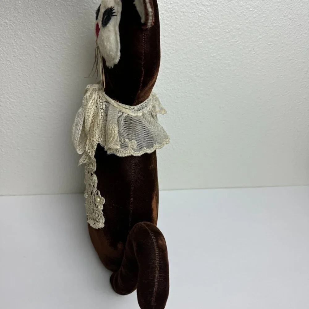 Vintage Hand Crafted Fabric Decorative Farmhouse Cottage Cat Folk Art Velvet